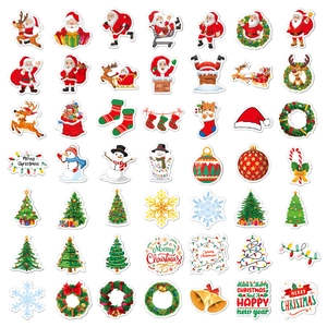 Detailed grid view of waterproof Christmas stickers with festive cartoon characters