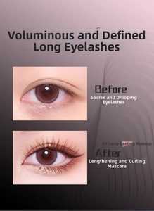 Macro eyelash comparison showing lengthening effect and 8-hour wear mascara result
