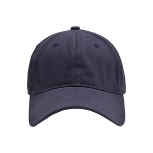 Front view of navy blue cotton twill baseball cap with six-panel structure