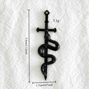 Pendentif épée serpent noir vintage en alliage avec détails de taille et poids