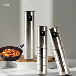 Three stainless steel oil sprayers with capacity scales for kitchen cooking and frying