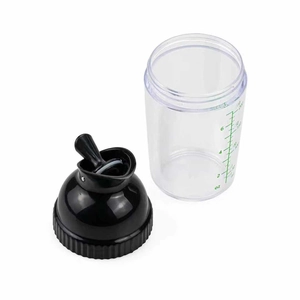 Detail of transparent squeeze bottle showing clear measurement marks in oz and ml