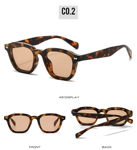 Three-view display of tortoiseshell square sunglasses with polarized brown lenses