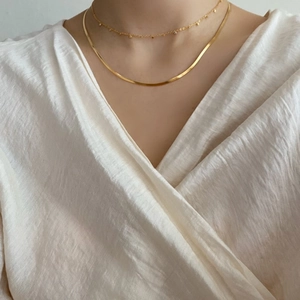 Layered 925 sterling silver gold herringbone chain and beaded choker necklace for women