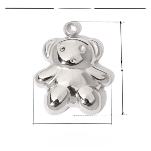Detailed view of silver bear charm pendant in stainless steel with exact measurements