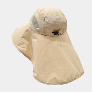 Outdoor sun hat with wide brim and neck flap for UV protection in khaki color