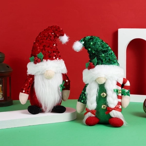 Christmas Sequin Hat Gnome Faceless Rudolph Doll Figurine Desktop Decoration Holiday Party Home Ornament Red Green