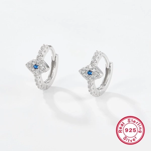 S925 sterling silver evil eye earrings with blue crystals and white cubic zirconia