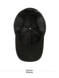 Detailed view of the warm black winter baseball cap featuring thick inner fleece lining