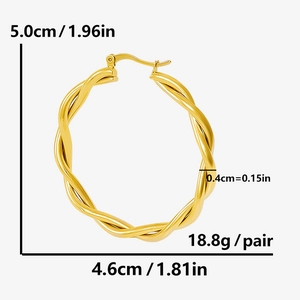 Detailed size and weight specs for golden twisted 304 stainless steel hoop earrings