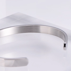 6mm brushed stainless steel C-shaped cuff bracelet with adjustable minimalist open design