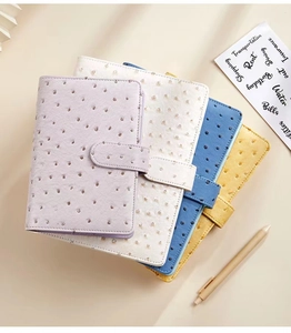 Ostrich texture PU leather A5 A6 binder journals in pastel colors with matching pen