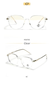 Detail view of transparent TR90 frames with anti-blue light and UV400 protection coating