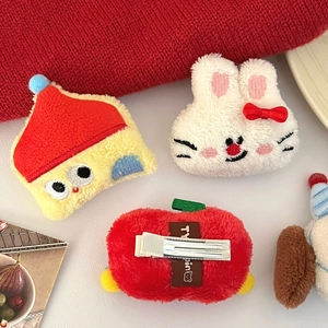 Detail showing plush cartoon rabbit hair clips with high-quality silver metal duckbill clips