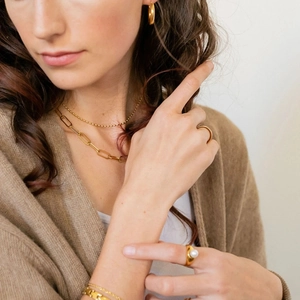 Punk hip-hop paperclip chain necklace with layered 18K gold-plated stainless steel jewelry
