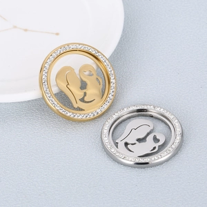 Polished gold and silver mother and child pendant with sparkling rhinestones and hollow design
