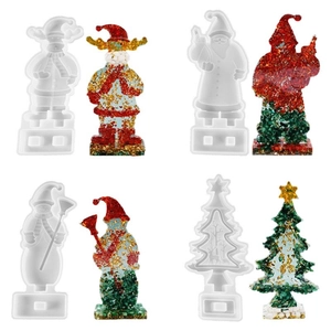 Christmas 3D Desktop Stand Silicone Molds Reindeer Santa Claus Snowman Tree DIY Resin Handmade Crafting Ornament Molds
