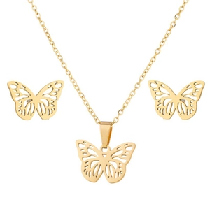 Collana Con Ciondolo A Farfalla Cava E Orecchini A Lobo Acciaio Inossidabile Accessorio Di Moda Elegante Per Donna