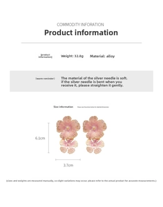 Detailed size specifications of pink gold floral drop earrings with silver pins