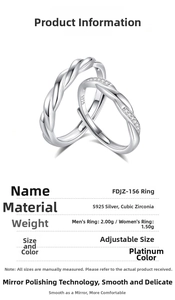 Detail showing S925 sterling silver couple rings with adjustable open band and cubic zirconia