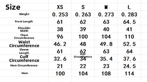 Detailed size chart for the elegant V-neck embroidered blouse including measurements