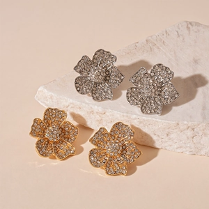 Alloy Flower Stud Earrings With Rhinestone And 925 Sterling Silver Earring Post Elegant Fashion Jewelry For Women