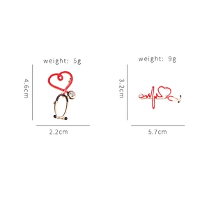 Creative stethoscope and heartbeat ECG enamel brooches with size and weight details