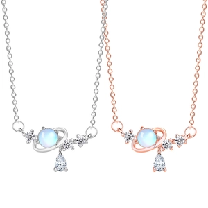 Planet necklace in silver and rose gold with zircon star and teardrop pendants