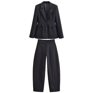 Blazer Et Pantalon Pour Femme Couleur Unie Simple Boutonnage Coupe Ajustée Polyester Bureau Affaires