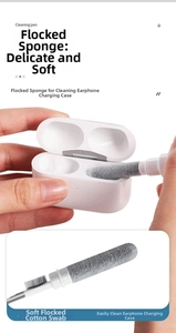 Detail view of the soft flocking sponge tip for cleaning wireless earbud charging cases