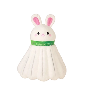 Peluche créative lapin de badminton avec ruban vert et design de volant sportif