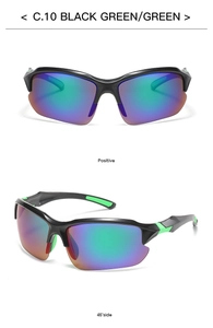 Front and side view of C.10 sports sunglasses with black green frame and polarized lenses