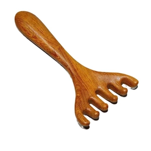 Sandalwood five-finger head massage comb with smooth natural wood grain finish