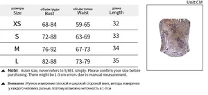 Size chart showing bust, waist, and length measurements for leopard print tube top