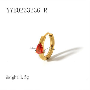 Detail view of 18K gold plated heart zircon huggie earrings with size measurements
