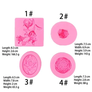 3D Rosen-Silikonformen für Gips und Kerzen in vier verschiedenen Formen und Größen