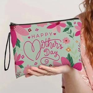 Cosmetic Bag Fine Linen Floral Print Zipper Pouch Travel Toiletry Organizer With Wristlet For Women Mother Gift