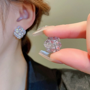 Elegant geometric square zircon stud earrings for women with a sparkling silver finish