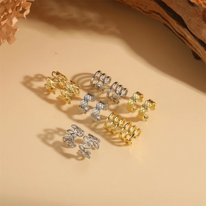 Luxe grid pattern adjustable ear cuffs in gold and silver finish for non-pierced ears