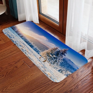 Winter snowy landscape flannel absorbent floor mat for bathroom and living room decor