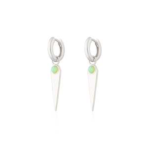 S925 sterling silver hoop earrings with triangle spike pendant and green opal stone