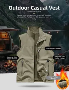 Details der armee-grünen Outdoor-Weste mit Fleecefutter und Reißverschlusstaschen zum Angeln