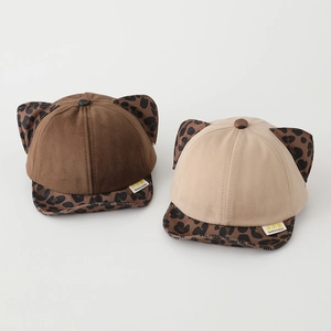 Cappellino Da Baseball Per Bambini Orecchie Animali Leopardo Misto Cotone Tesa Morbida Cappello Da Sole All'Aperto