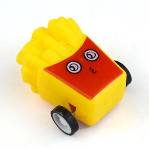 Cute cartoon french fries pull back toy car with yellow fries and red smiley box