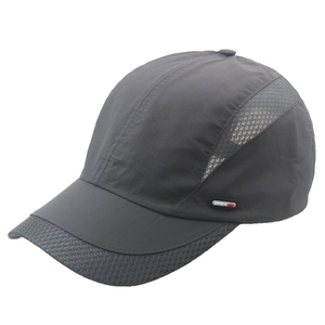 Dark grey quick-dry sports baseball cap with breathable mesh and side sports label