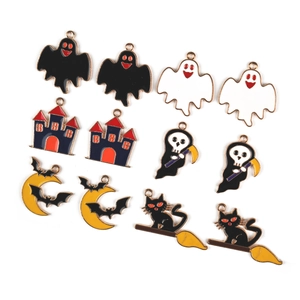 Halloween DIY charms set with bat ghost and witch hat designs in colorful alloy enamel