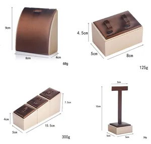 Detailed size specifications for brushed leather jewelry display stands and pedestals