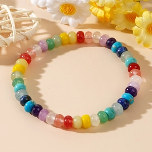 Rainbow semi-precious bead bracelet featuring colorful abacus stones for daily wear