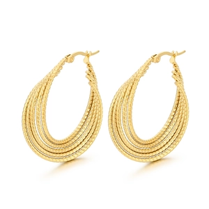 Boucles d'oreilles créoles en acier inoxydable torsadé plaqué or 18 carats pour femme