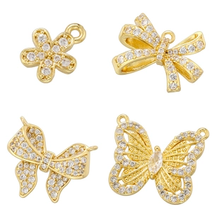 Butterfly Bow Flower Pendants Copper Brass Inlaid Cubic Zirconia Elegant Shiny DIY Connectors For Jewelry Making